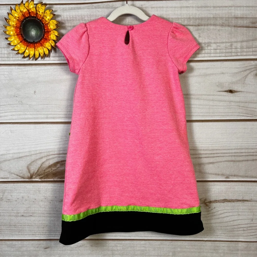 Hartstrings Kids Pink Tulip Floral Applique Knit Dress 5 Short Slv Spring
